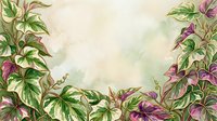 Morning glory vines with purple flowers and green foliage frame a soft, watercolor-style background, suitable for botanical designs and garden-themed projects.