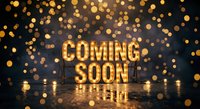 Golden coming soon text with warm bokeh lights creating anticipation atmosphere for announcements and promotional campaigns.