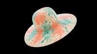 Colorful wide-brim straw sun hat with pastel coral and mint pattern, isolated on transparent background, ready for t-shirt design, clipart, stickers, and print on demand.