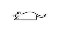 Minimalist line drawing of sleeping white cat with closed eyes and simple whiskers, designed for logos, icons, and decorative elements on light background.