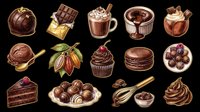 Chocolate desserts and sweets collection isolated on transparent background, ready for clipart, t-shirt design, stickers, print-on-demand products and sublimation projects.