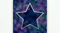 Cosmic star frame with galaxy nebula background in purple blue teal colors with sparkles and stardust for space themed designs and celestial decorations.