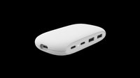 White portable power bank with multiple USB ports, isolated on transparent background. Ready for t-shirt design, clipart, stickers, print on demand, and sublimation use.