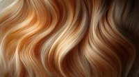 Luxurious wavy blonde and caramel hair texture with smooth flowing curves, showcasing natural highlights and dimensional color for beauty and salon marketing.