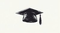 Black graduation mortarboard cap with tassel drawn in vintage sketch style on light background, isolated academic symbol for education design projects.