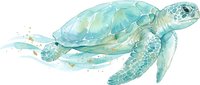 Sea turtle swimming with watercolor splashes on white background, isolated design element for marine wildlife projects and ocean-themed applications.