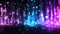 Magical glowing particles with blue and purple light streams rising against dark background, sparkling bokeh effect creates dreamy atmospheric scene.