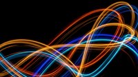 Abstract flowing light trails in orange and blue colors creating dynamic wave patterns on black background for modern digital design projects.