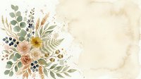 Watercolor floral arrangement with eucalyptus, roses, and wheat on cream background, isolated design element for invitations and greeting cards.