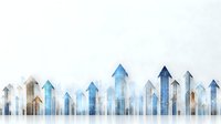 Business growth concept with upward trending arrows in blue and gray tones representing success, progress and financial development on white background.