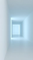 Futuristic tunnel with glowing neon light frames creating depth and perspective in minimalist white corridor space for modern design projects.