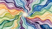 Vibrant rainbow watercolor waves flow in organic patterns with textured details, creating dynamic movement for artistic backgrounds and creative projects.