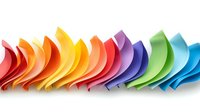 Colorful curved paper sheets arranged in rainbow spectrum order creating dynamic wave pattern on white background. Isolated design element.