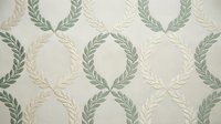Elegant botanical wreath pattern with sage green and beige laurel branches on cream background. Seamless design for wallpaper, fabric, home decor projects.
