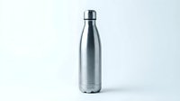 Stainless steel insulated water bottle with metallic finish isolated on white background, suitable for product mockups and beverage packaging designs.