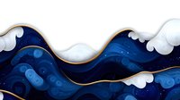 Elegant dark blue waves with white clouds and golden lines create dynamic layered pattern against starry night sky background for luxury design projects.