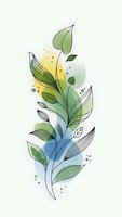 Abstract botanical watercolor composition with flowing leaves in green blue yellow tones on light background for modern home decor and wellness branding.