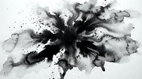 Abstract black ink explosion with dynamic splashes and splatters on white background. Artistic paint burst effect for creative design projects.
