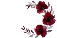 Deep burgundy watercolor poppies with gray leaves arranged in curved composition on white background, isolated floral elements for wedding stationery and design.