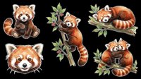 Cute red panda clipart set with five poses, isolated on transparent background, ready for stickers, t-shirt design, print on demand, and sublimation projects.
