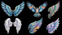 Colorful angel and bird wings isolated on transparent background, ready for t-shirt design, clipart, stickers, sublimation, and print-on-demand projects.