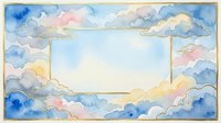 Watercolor sky frame with soft blue, pink, and golden clouds surrounding a blank center space for text or design elements.