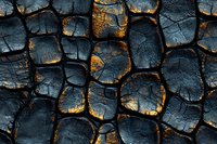 Dramatic macro shot of cracked dark surface with golden light glowing through fissures creating abstract pattern of illuminated geometric shapes and textures.