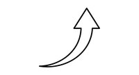 Curved arrow pointing upward on white background isolated for business growth and direction concepts in presentations and infographics.