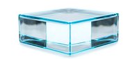 Transparent turquoise acrylic storage box with compartments, isolated on white background, ready for product design, packaging mockups, and organizational solutions.