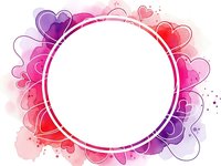 Romantic watercolor heart frame with pink and purple gradient colors surrounding white circular space for text or design elements.