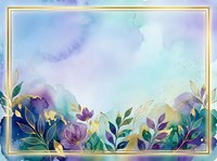 Watercolor floral border with purple flowers and green foliage on soft pastel background. Isolated design element suitable for invitations, cards, and decorative projects.