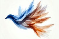 Abstract flying bird in blue and orange gradient colors with transparent overlapping wing feathers on white background, ready for logo design and branding.