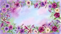 Watercolor floral frame with purple pink flowers and green leaves on pastel background for wedding invitations greeting cards and spring designs.