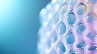 Abstract molecular structure with hexagonal patterns in blue and pink gradient colors for scientific research and biotechnology presentations.