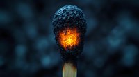 Burnt matchstick with glowing ember head against dark blurred background. Fire safety, combustion, ignition concept for educational materials.