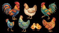 Rooster and hen isolated on transparent background, ready for t-shirt design, clipart, stickers, print-on-demand products, and sublimation projects.