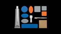 Metallic tube with assorted geometric shapes including circles, ovals, rectangles and squares in blue, orange and gray tones. Isolated on transparent background, ready for clipart, design elements, t-shirt designs, stickers and print-on-demand projects.