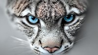 Close up portrait of snow leopard face with intense blue eyes and detailed fur texture showing wild feline predator nature in dramatic lighting.