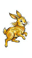 Cheerful golden rabbit with ornate decorative patterns, isolated on white background, ready for clipart, t-shirt design, and children's illustrations.