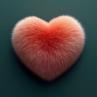 Fluffy pink heart shape with soft fur texture on dark teal background for romantic Valentine's Day greeting cards and love-themed designs.