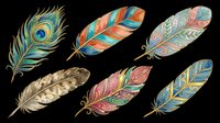 Colorful feathers isolated on transparent background, ready for t-shirt design, clipart, stickers, sublimation, print-on-demand products and digital crafts.