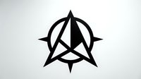 Geometric black star symbol with interlocking triangular shapes and compass points on white background. Suitable for logos, branding, and graphic design projects.