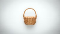 Empty wicker basket with handle isolated on white background for shopping, storage, picnic and home organization projects.