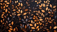 Elegant floral pattern with golden orange and gray leaves on dark background creates luxurious botanical seamless design for fabric and wallpaper decoration.