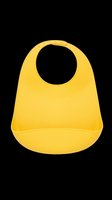 Yellow silicone baby bib with food catcher pocket, isolated on transparent background. Great for baby product clipart, stickers, print on demand, and t-shirt design.