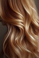 Luxurious wavy blonde hair with golden highlights showcasing healthy shine and natural texture for beauty and haircare concepts.