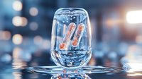 Floating thermometers in glass of water with bokeh lights background, medical concept showing temperature measurement and health monitoring in liquid medium.