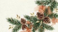 Watercolor Christmas composition with pine branches, cones, and golden leaves on a light background, perfect for holiday cards and seasonal designs.
