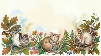 Adorable woodland animals including mice and hamsters nestled among autumn foliage, berries and botanical elements for seasonal designs.