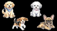Cute puppy dog characters isolated on transparent background, ready for t-shirt design, stickers, clipart, print-on-demand products and sublimation projects.